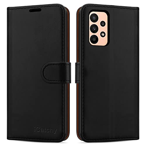 iCatchy for Samsung Galaxy A23 Case Leather Wallet Book Flip Folio Stand View Cover Pouch for Samsung Galaxy A23 5G (Black)