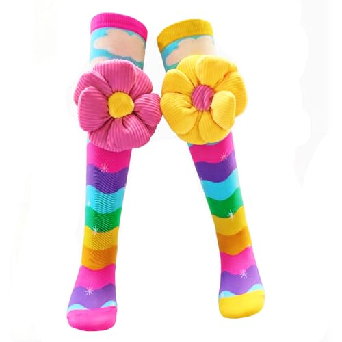 La Mejor Lista de Calcetines hasta la rodilla para Niña disponible en línea. 45 MITUN SEMI - Calcetines locos para niñas y niños hasta la rodilla 3D, divertidos y extravagantes calcetines para regalos de novedad, Flor 3d azul cielo, 5-16 Years