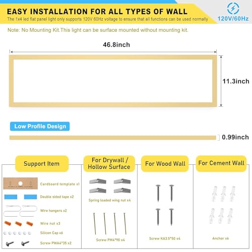 Image of AIKVSXER 6 Pack 1x4 LED Flat Panel Light Surface Mount for Auditoriums Hotel-3000K /4000K /5000K 50W 5500LM 120V Triac Dimming 10%-100% 4ft LED Kitchen Lights Ceiling - ETL DLC