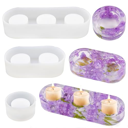 Stampo In Silicone Per Candele E Portacandele - 3 Pezzi Rotondi E A Forma Di Peonia 3D, Per Resina Epossidica, Fai Da Te, 16,5 Cm