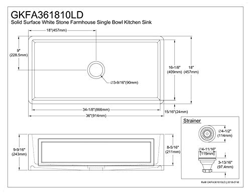 Kingston Brass Gkfa361810Ld Arcticstone Solid Surface White Stone Apron Front Farmhouse Single Bowl Kitchen Sink, 36" X 18" X 9-9/16", Matte #TOP6