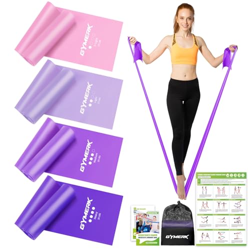GYMERK Fitnessbänder Set 4er, 1.8M/2M Fitnessband, 4 Widerstandsstufen mit Übungsposter, Gymnastikband mit Tragetasche & Übungsanleitung, Ideal für Yoga, Pilates, Muskelaufbau