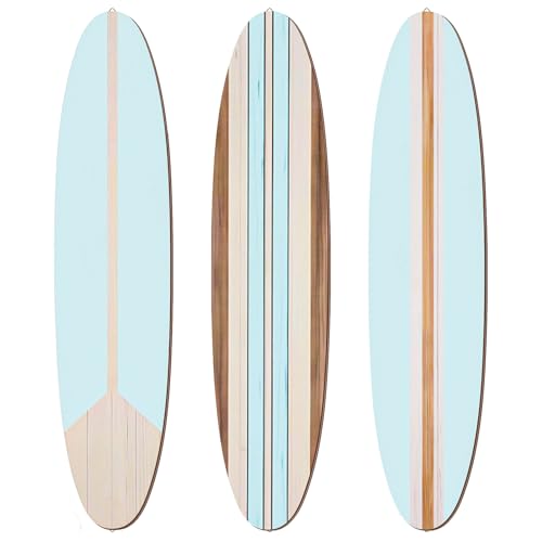 Gerrii 3 Pieces Surfboard Wall Decor 23.6' x 5.4' Preppy Beach Room Decor Aesthetic Large Wooden Cute Beachy Tropical Wall Art for Surfer Bedroom Living Room Bathroom Decorations(Blue)