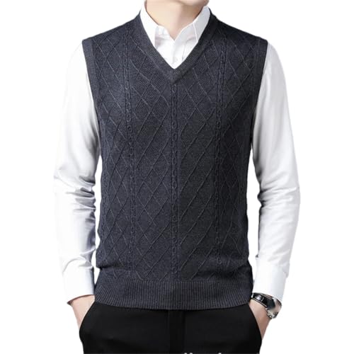 Men Winter Solid Color Wool Knitted Sleeveless V-Neck Plaid Pattern Sweaters Vest
