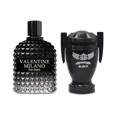 Image of AFLUXE 2PCS Valentine Milano /Invincible Black Eau De Toilette for Men-Fresh,Romantic Scent Perfume for Men 3.4 Fl Oz Each Mens Cologne For All Skin Daily Used