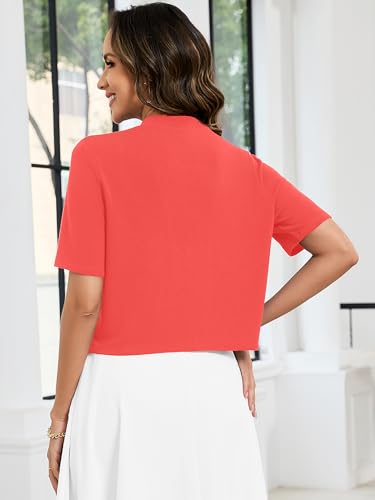 Image of Heymoments Women's Thin Shrugs Short Sleeve Lightweight Cropped Tops Open Front Knitted Cardigan for Dress Summer Bolero