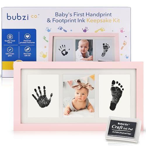 Bubzi Co Baby Handprint Kit & Footprint Photo Frame for Newborn Girls and Boys, Unique Baby Shower Gifts Set for Registry, Memorable Keepsake Decorations for Room Wall or Nursery Decor (Ballet Pink)