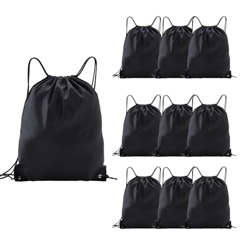 Haokuaile Drawstring Backpacks 10 Pack Lightweight Drawstring Bags Gym Sack for Sports Daily Use & Travel (10 Black)