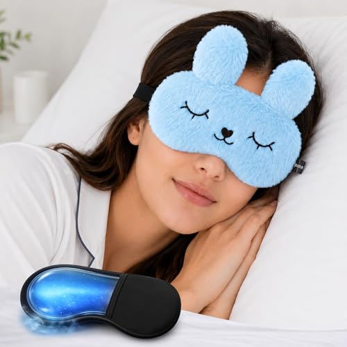 Image of Jenna Eye Mask for Sleeping with Adjustable Strap Super Soft Sleeping Mask Blind Fold for Comfortable Sleep Travelling Sleep Mask Pad for Girls Sleeping (Bunny-Blue-Gel)