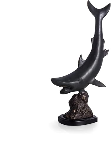 Bey-Berk B209 Escultura de tiburón depredador de latón sobre base de madera, marrón