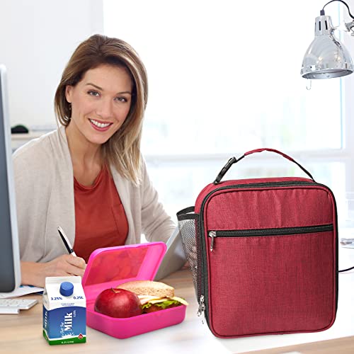 Apuucse Portable Insulated Lunch Bag with Side Mesh Pocket for Adults/Kids/Men/Women,Water-Resistant Leakproof Soft Cooler Bag Durable Thermal Lunch Box for Work/School/Picnic/Outdoor(Red)