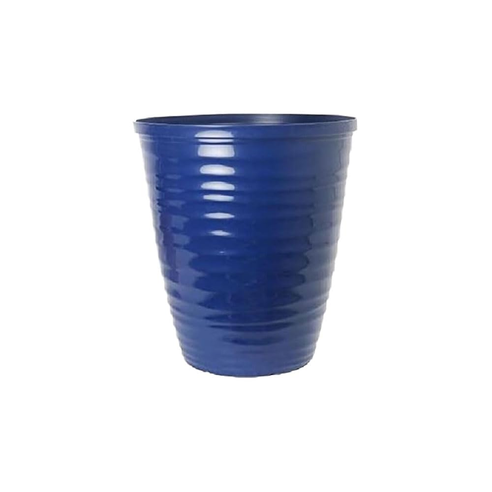 Dune Gloss Ripple Plastic Plant Pot–Outdoor Garden Planter with Drainage Holes, Weatherproof Flower Pots for Patio, Balcony & Indoor Decor | Decorative Large Plant Container (IRIS BLUE, 28cm-Pack 1)