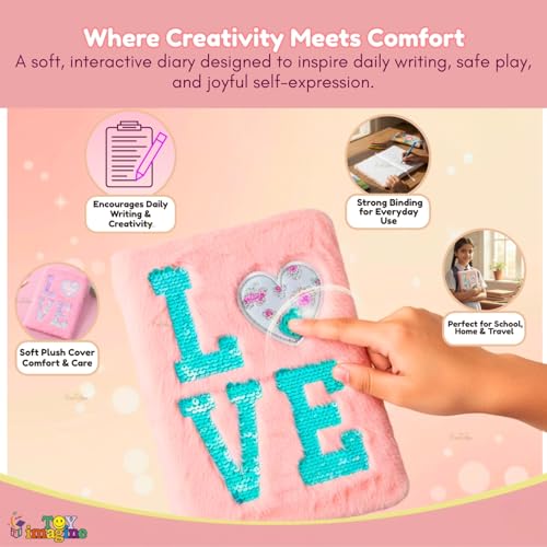 Image of Toy Imagine Plush Notebook Diary Journal for Writing, Drawing & Notes Soft Fur Cover A5 Diary with Sequin Cute Aesthetic Love Design Personal Journal Gift for Girls & Women (Assorted)