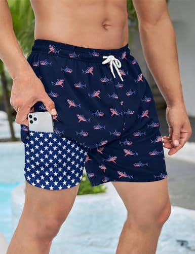 Men's Swim Trunks with Compression Liner 5" Inseam Mens Quick Dry Board Shorts with 4 Pockets for Beach Vacation2
