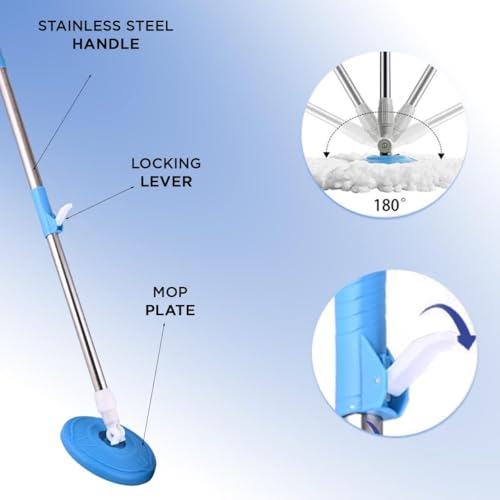 Image of Mumma's LIFE Bucket Spin Mop Stick Rod with Microfiber Refill Pocha Cleaner 360 Adjustable Easy Grip 42 Inches Long Metal Handle for Wet Floor Household Industrial Cleaning & Mopping (Random Color)