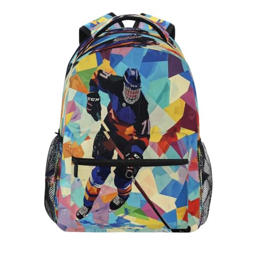 ALAZA Ice Hockey Player Abstract Backpack Daypack School Bag Travel Shoulder Bag for Students Boys Girls