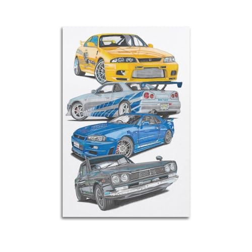 JDM - Affiche de voiture de sport Fast And Furious Skyline Supercar, peinture décorative, toile murale et image artistique moderne pour décoration de chambre...