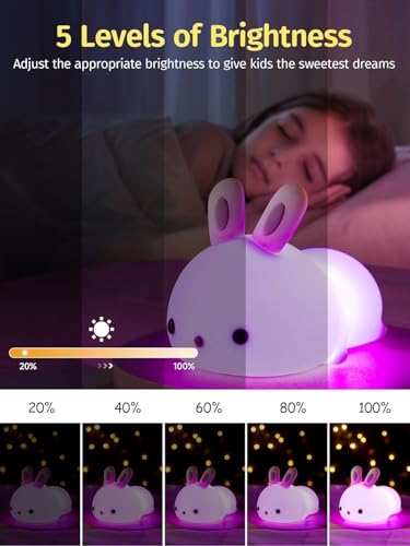 Image of MUID Cute Silicone Bunny LED Night Light, Squishy 16 Color Changing Bedside Lamp for Baby Nursery, Kawaii Animal Light for Bedroom Birthday Gift (Sleeping-Bunny) White