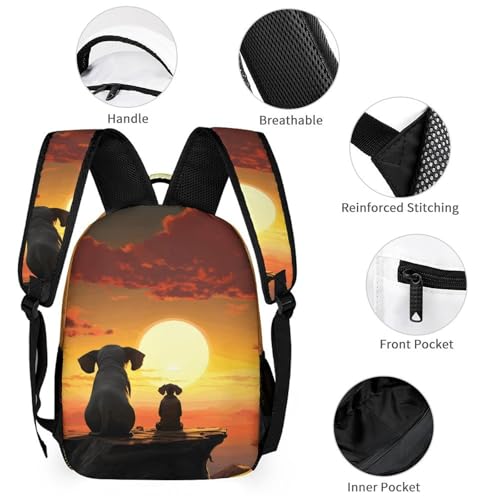 Elephant And Dog Watch The Sunset Backpack Set 3 Piece, Durable Backpack Insulated Lunch Bag Portable Pencil Case for Men Women3