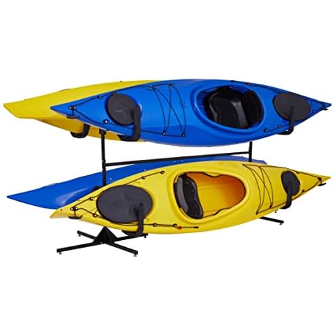 RaxGo Kayak Storage Rack, Freestanding Heavy Duty Stand for Two-Kayak, SUP, Canoe & Paddleboard for Indoor, Outdoor, Garage, Shed, or Dock, Adjustable Height Cover