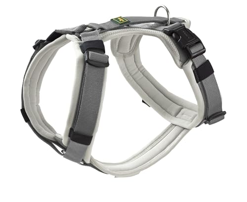 Hunter Hundegeschirr Maldon UP, Farbe: hellgrau/grau, weich gepolstert & komfortabel, stark reflektierend durch 3M Scotchlite, 4-Fach verstellbar, mit gepolstertem Griff (ab S-M), Größe: XS-S