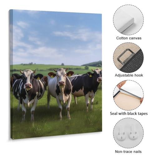 Toile vache prairie pour salon et bureau : cadre déco nature 30x40 cm - 3