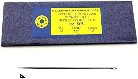 C.S. Osborne Pack of 12 Straight 3-Square Point Needles #506, Size 18", 12 Gauge