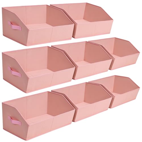 Image of Homsorout Closet Baskets for Shelves Trapezoid - Decorative Storage Baskets with Handle, Closet Bins for Organization, Shelf Storage Bins for Clothes, Books, Home, Office, 8 Pack, Pink
