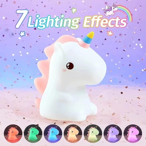 Image of LED Night Lights Touch Sensor, USB Rechargeable, 7-Color Changing Lamp for Kids' Room & Baby Gift | Night Light | (Rainbow-Unicorn)
