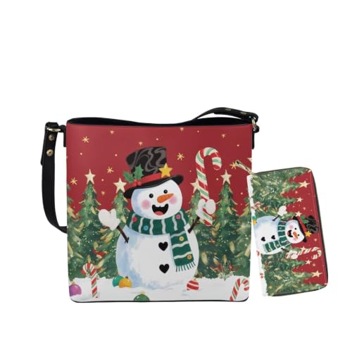 Image of HUGS IDEA Leather Purses and Handbag for Women Bucket Bag with Wrist Wallet 2 Packs