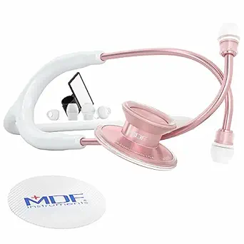 MDF Acoustica Lightweight Dual Head Stethoscope- White and Rose Gold (MDF747XPRG29)