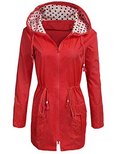 UNibelle Waterproof Lightweight Rain Jacket Active Outdoor Hooded Raincoat for Women, Red, X-Large
