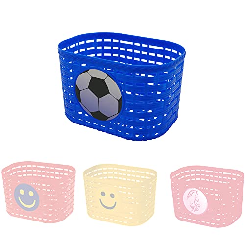 P4B | Cesta de bicicleta para niños con diseño de fútbol en color azul | cesta de bicicleta infantil con cierres rápidos ajustables | fijación con cintas de plástico | Soporte de fijación flexible Cover