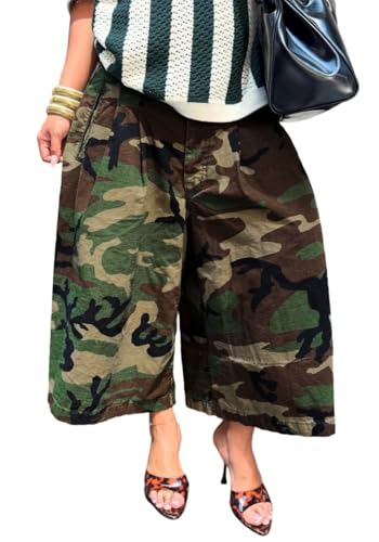 Bermuda jeans cargo camouflage pour femme coupe jort baggy décontracté