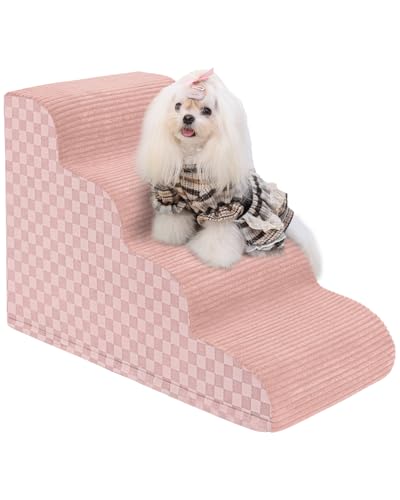 Image of Dog Stairs Curved Ramp for Small Dogs 19.5 inch H, 4-Step Pet Stairs for Couch Bed with High Density Foam, Dog Slope Stairs with Durable Non-Slip Bottom Pink