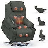 BareTay Recliner Armchair Lift Chair For the Elderly, Power Recliner Chair with Massage & Heat, Extended Footrest, Type C+USB Ports, 2 Cup Holders, Dual Side Pockets Reclining Chairs Lounge Sofa