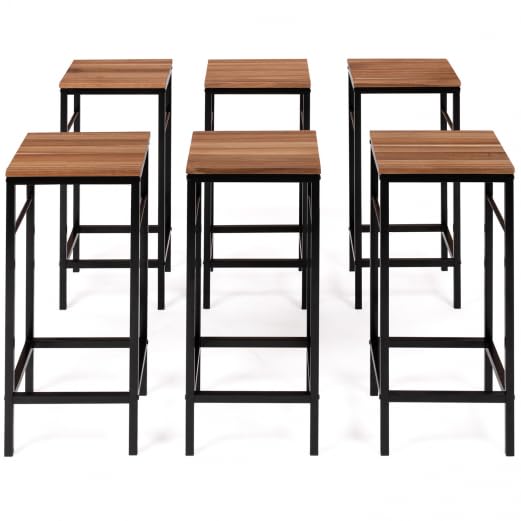 IDMarket – Salón de jardín Panamá Conjunto de bar de mesa alta y 6 taburetes de diseño industrial acacia