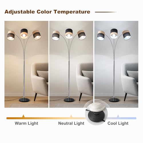 Image of Floor Lamps for Living Room, Brushed Nickel Arc Floor Lamp, 3 Light Tall Floor Lights Living Room, 71 inch Mid Century Tree Floor Lamp for Bedroom, Office(Bulb not Included)