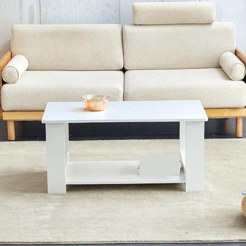 Modern Minimalism 2-Layered Coffee Table, Rectangular Side Table for Living