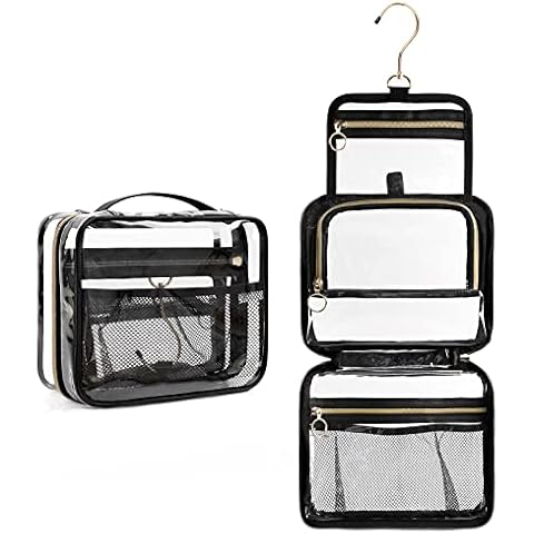 CUBETASTIC Hanging Toiletry Bag, Clear Makeup Bags for Travel Essentials TSA Approved Clear Bag Transparent Cosmetic Organizer Pouch for Women Men Portable Make Up Case with Handle Cover