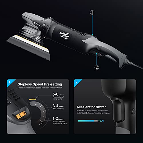 Shinemate Dual Action Polisher For Car Detailing 5 Inch, Corded Wax Random Orbital Polisher With 4 Polishing Pads, Variable Speed Polisher Buffer #TOP2