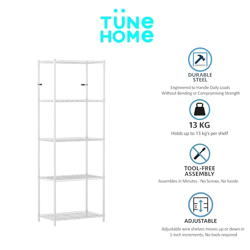 Image of UNE HOME 5-Shelves Heavy Duty Steel Storage Rack | Multipurpose Shelving Unit for Kitchen, Home & Utility (White)