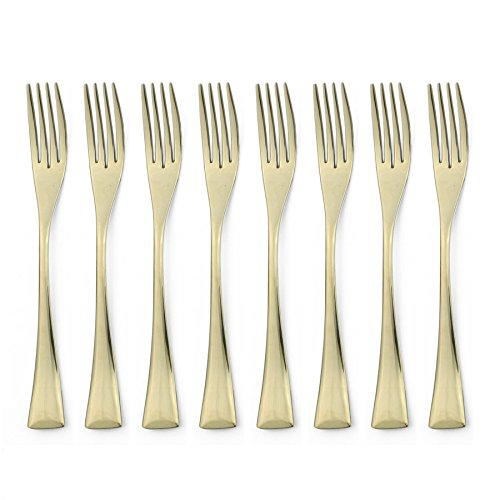 BRIIEC Mirror Polishing Champagne Gold 8 Pieces 18/10 Stainless Steel Dessert Fork Silverware Set