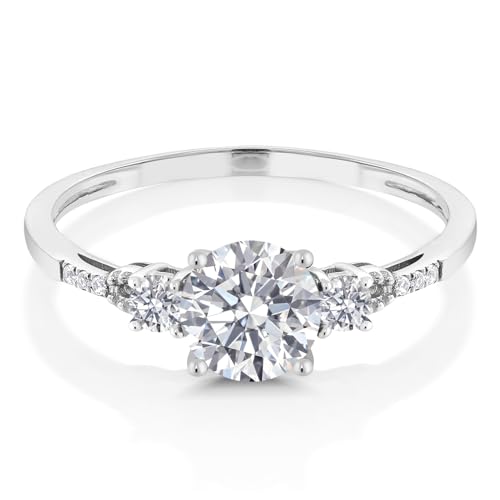 Gem Stone King 10K White Gold Lab Grown Diamond Engagement Ring For Women | 0.90 Cttw | Center Round 6MM | Gemstone April Birthstone | DEF Color | VVS-VS Clarity | Available in Size 5,6,7,8,92