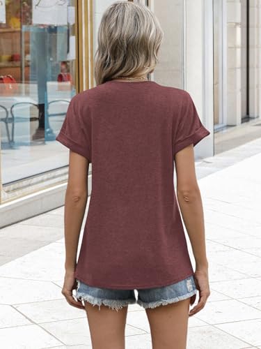 Image of EyMuse Womens Short Sleeve Henley Tops Fashion Casual V Neck Summer Tshirt | Summer Button Up Top Fashion Soft Basic Tees Blouses Spring Comfortable Classic Clothing Resort Wear for Women 2026