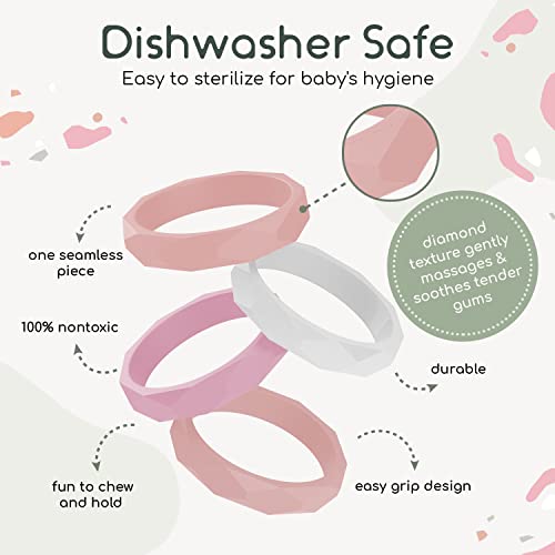 Image of ILI Silicone Baby Teether Bracelet - Pale Petal Set, Stack of 4 Baby Teething Toys & Stylish Bracelets for Mom in One, Food Grade Silicone Infant Teething Toy, Suitable for Dishwasher & Easy to Grasp