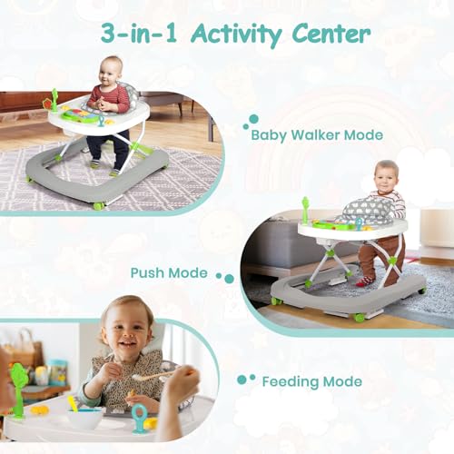 Hadibio Baby Walker, 2 in 1 Foldable Height Adjustable Walker with Music and Lights, Converts to Baby Push Along Walker and Kids Feeding Seat with Removable Play Tray, Suitable for 6 Months+, Grey - Image 5