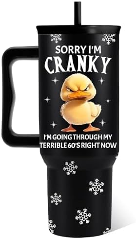 Duck Tumbler For Women 40 Oz, Sorry Im Cranky Gifts For Animal Lovers, Funny Tumbler With Handle, Cute Duck Gifts For Women Mom Wife Friends Coworke