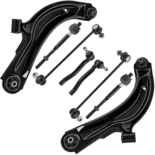 Image of Detroit Axle - 8pc Front End Kit for 2015-2018 Chevy City Express, 2013-2020 Nissan NV200, 2013-2019 Sentra, 2 Lower Control Arms w /Ball Joint 2 Sway Bars 4 Tie Rods 2016 2017 Replacement