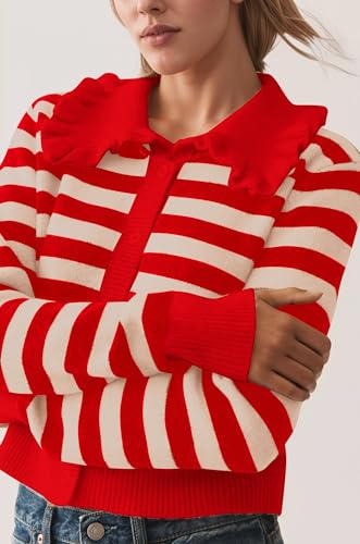 Image of Ythomm Womens Ruffle Collar Cropped Cardigans Button Down Open Front Long Sleeve Knit Sweater Jackets Casual Solid Fall Tops